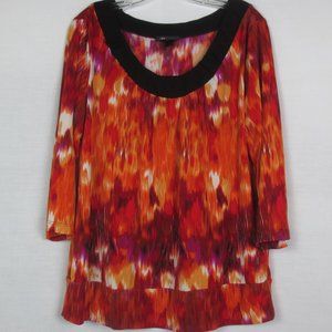 AB Studio Blouse Orange Magenta Abstract Print Flowy Stretch Knit Plus Size 1X